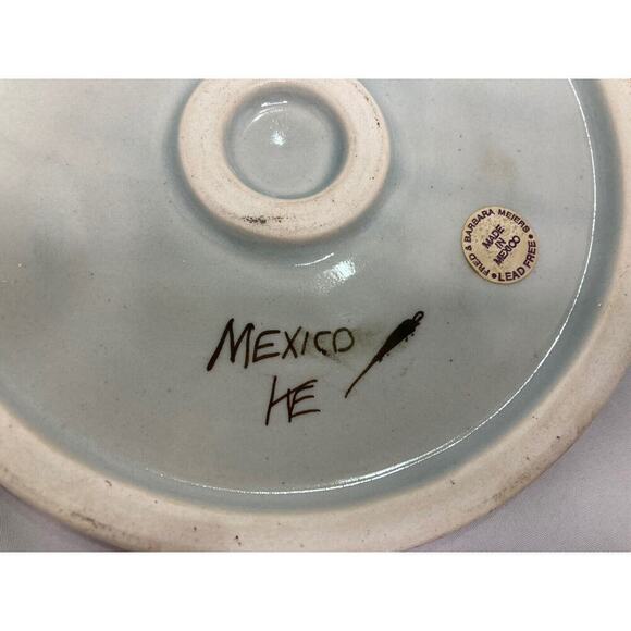 Ken Edwards Mexican Pottery Flat Lid Trivet Tile 7” Blue Brown Bird Signed - Picture 3 of 4